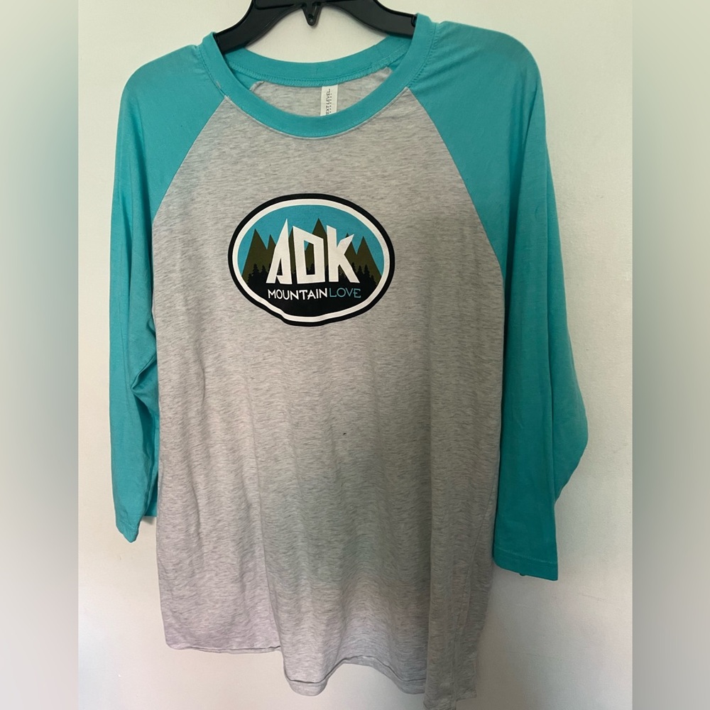 ADK Men’s Shirt Gray & Teal 3/4 Sleeve Size Large